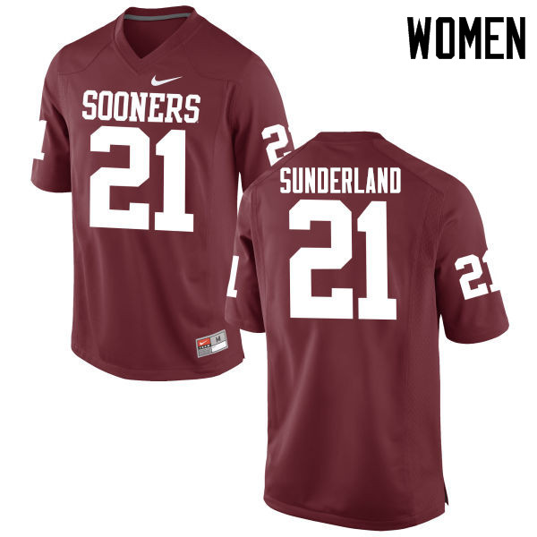 Women Oklahoma Sooners #21 Will Sunderland College Football Jerseys Game-Crimson
